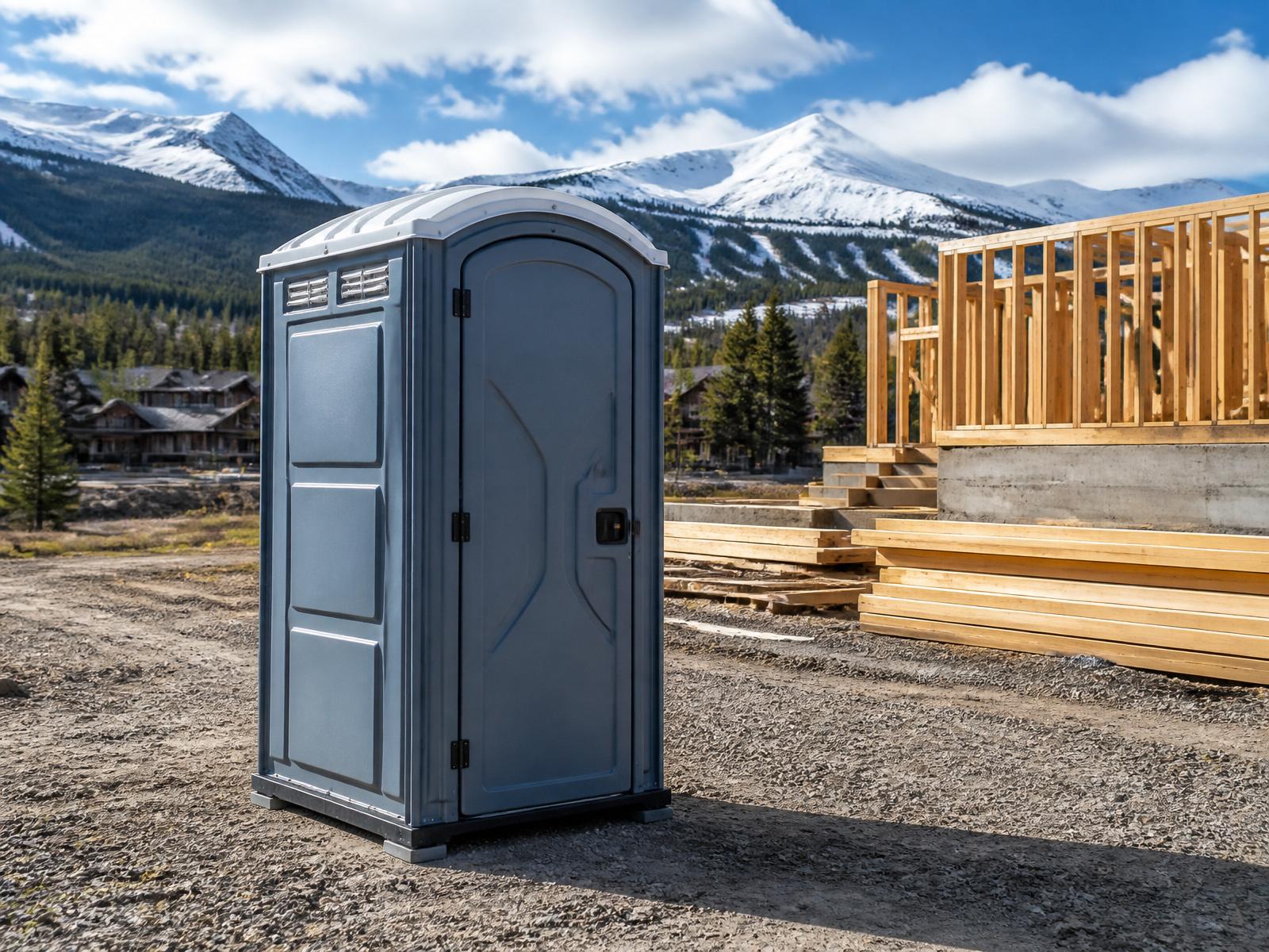 Clean porta potty unit on a construction site in Breckenridge, Colorado